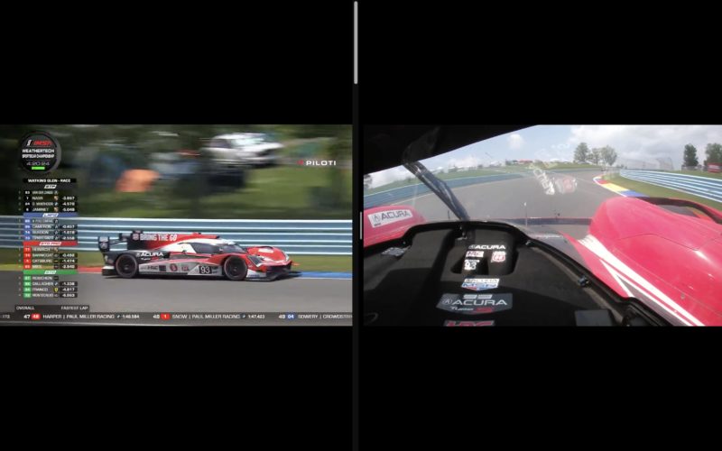 1画面にYouTubeのライブ配信映像（左）とIMSA.TVのオンボード映像（右）を表示した観戦模様